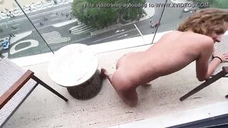 Hot Blonde Amateur Anal Creampie On Balcony Beach