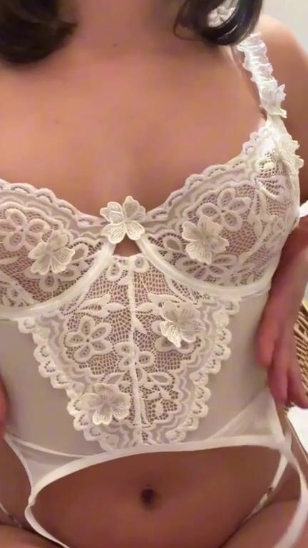 Horny Wife In White Lingerie Whipping And Playing Her Boobs