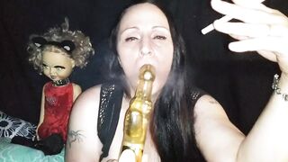 Smoking Vs120 while Having Fun with Sex Toy
