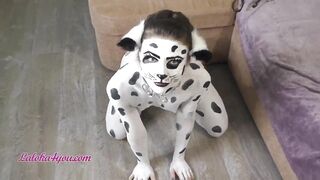 Incredible Sexy Hot twat with mouth In Dalmatian Costume Playfully Rides Cavalier's Big