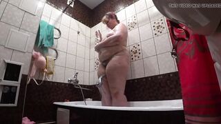 Fat stepmom soaping in the shower