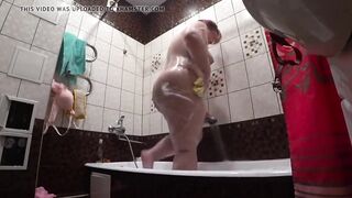 Fat stepmom soaping in the shower
