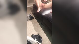 Married Next Door Wearing G-String and Dress Smoking Blunt with Legs Open
