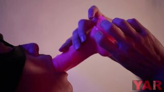 Skank in Rubber Mask Jerks off with a Long Vibrator at Home