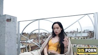 SIS.PORN. Bad minx takes orange top off to make friend