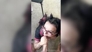 School women blowjob POV with heels, glasses and long hooters