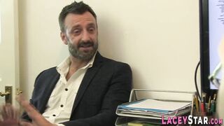 Old doctor with long jugs masturbates