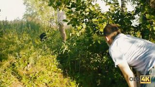 OLD4K. Instead of sunbathing winsome 19 yo jumps on men mature