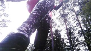 Beautiful Selfie with two Rubber Catsuits, Red and Ebony