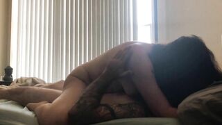 Old Dark Haired Cowgirl Riding Accidental Cumshot