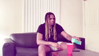Self Chilling Ebony Penis, Cumming All Over My Couch