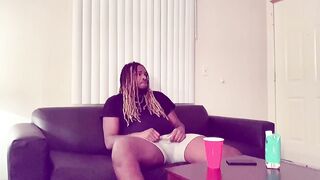 Self Chilling Ebony Penis, Cumming All Over My Couch