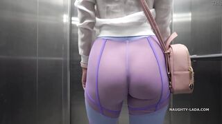 Transparent pants and sheer shirt into outdoor