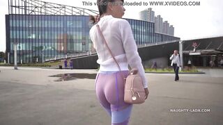 Transparent pants and sheer shirt into outdoor