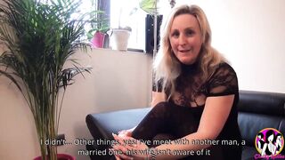 Long titted slutty blonde MILF experiences her first gang-bang with