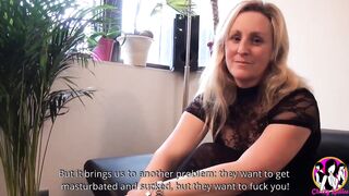 Long titted slutty blonde MILF experiences her first gang-bang with