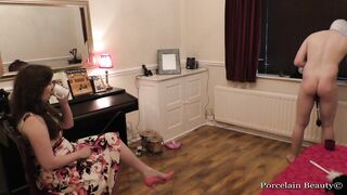 Anally Plugged Chastity Sub Cleans for Lover