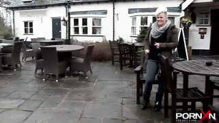 Chesty old Bree peeing into the outdoor