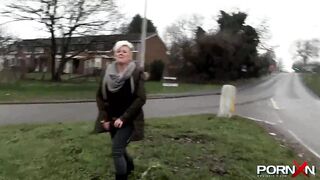 Chesty old Bree peeing into the outdoor