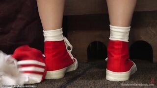 Skinny blonde cheerleader gangbanged