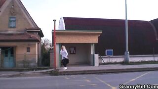 Bushy blonde grandmother inside pantyhose ride strangers dick