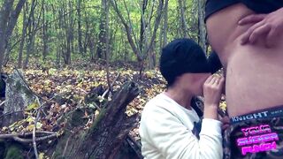 Dirtbike bimbo worships my penis inside the woods!