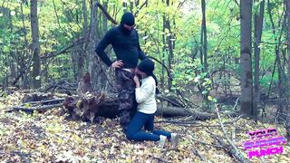 Dirtbike bimbo worships my penis inside the woods!