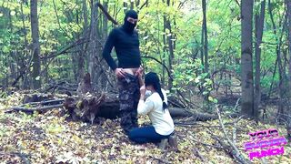 Dirtbike bimbo worships my penis inside the woods!