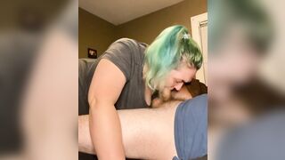 Skank Ex-Wife Worships Penis till he Jizzes on Jugs