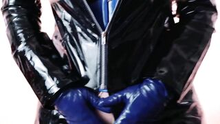 Beauty Woman inside RUBBER Huge Coat. Bdsm sluts Wearing Vinyl