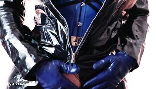 Beauty Woman inside RUBBER Huge Coat. Bdsm sluts Wearing Vinyl