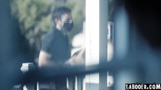 Scarlit Scandal as Laura inside a quarantine pandemic tape. She