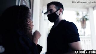 Scarlit Scandal as Laura inside a quarantine pandemic tape. She