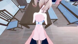 Jean gets pov screwed on a table before taking doggy style