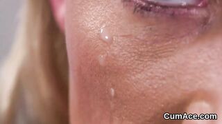 sexy Cutie gets cum load on her face eating all