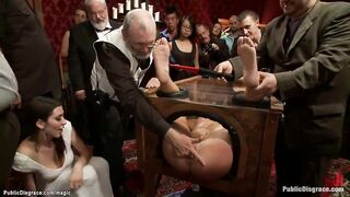 Bimbo into wooden glass box outdoor pounded