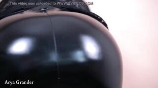 shiny ebony leather vinyl pvc pants film showing off