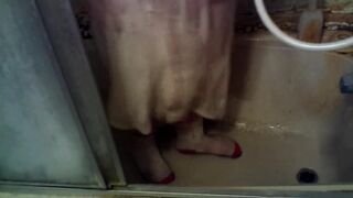 Dressed BBW Taking A Shower