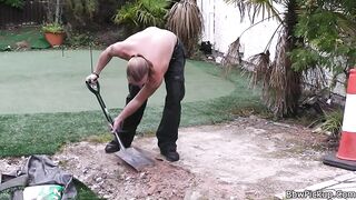 Chubby women inside Panties Seduces Garden Worker