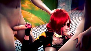 CYBER TRISS SUCK 2 LONG COCKS INTO RESTROOM | 3D