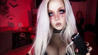 ASMR BLONDE WITH LONG MELONS PLAYS WITH SALIVA
