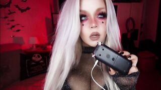 ASMR BLONDE WITH LONG MELONS PLAYS WITH SALIVA