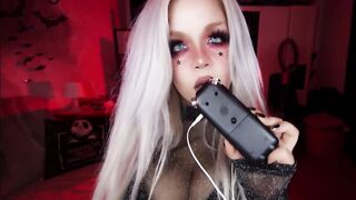 ASMR BLONDE WITH LONG MELONS PLAYS WITH SALIVA