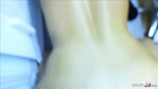 German cougar Nurse tricked to 3 Way by two Men inside
