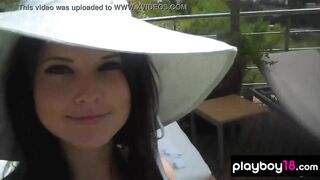 Amanda Cerny reveals her humongous fake hooters inside the garden