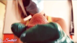 Giving him a Safe and Slow HAND JOB with Green Gloves
