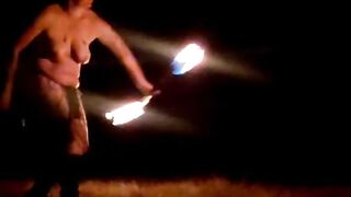 Spinning Fire inside 40° with my Titties out