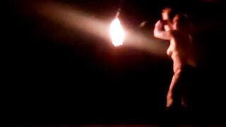 Spinning Fire inside 40° with my Titties out
