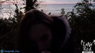 Bimbo Blown Stranger's Huge Penis at Sunset by the Sea