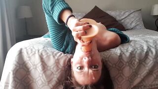 Upside down vibrator gag | deep throat